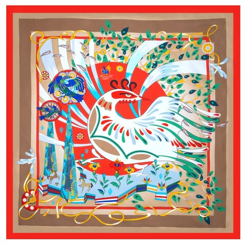 Шелковый платок 90x90 Mollen Алконост песочно-бежевый