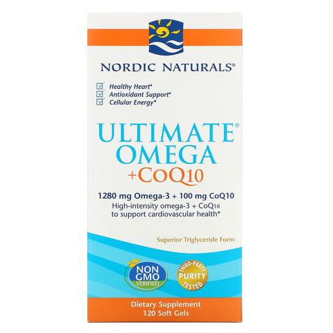 Nordic Naturals, Ultimate Omega + CoQ10, 1000 мг, 120 мягких желатиновых капсул