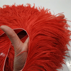 Премиум Тесьма  из перьев страуса на нитке в 2 слоя h 10-15 см., красный(10 метров)