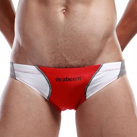 Мужские плавки брифы красные с серыми вставками Seobean Swim Brief