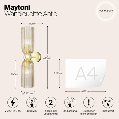 Настенный светильник Maytoni Antic MOD302WL-02CG