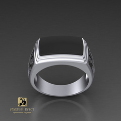 Кольцо православное с нефритом Христос Воскресе.