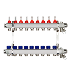 Комплект коллекторов Ридан SSM-9RF set с расходомерами, кронштейнами, ручным воздухоотводчиком, сливным краном и торцевой заглушкой, 9 выходов