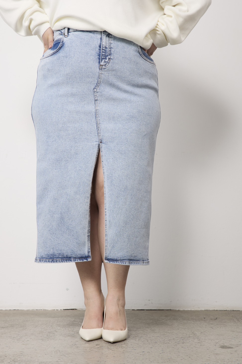 Юбка с разрезом из джинсы, светло-голубой