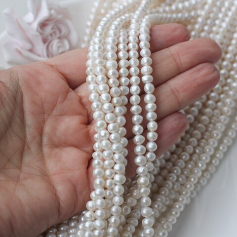 Жемчуг натуральный речной, приплюснутый, 4,8-5,5 мм, 1 нить, Ж005