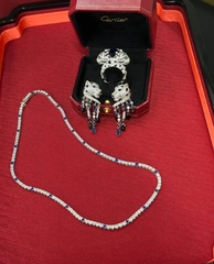 Серьги PANTHERE  с сапфировыми цирконами  CARTIER,качество VGOLD