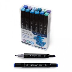 
          Набор скетчмаркеров DUO Alingar,12 цветов, голубые оттенки (голуб, бирюз, фиолет, синий), пулевид./клиновид 1-6 мм, спирт. основа, ПВХ упаковка