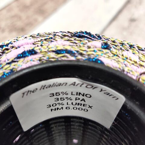 Лен (35%) с люрексом и шишибриками NODINO DI LINO 600 желтый с синим и розовым