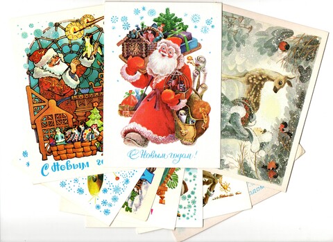 Подборка поздравительных Новогодних открыток — 10 штук— художник Л. Похитонова —чистые, без повторов, времен СССР