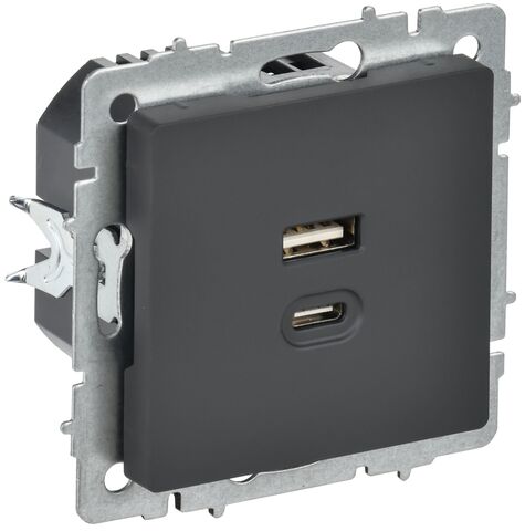 BRITE Роз. USB A+C 45Вт высокоск. зар. РЮ11-2-БрГ граф. IEK