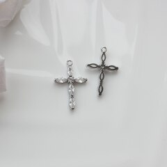 Подвеска Крестик с фианитами 22*14 мм, родий, П421