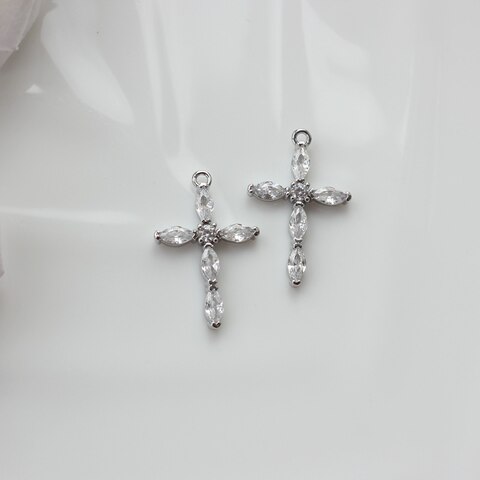 Подвеска Крестик с фианитами 22*14 мм, родий, П421