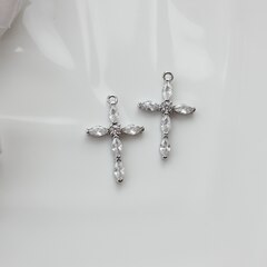 Подвеска Крестик с фианитами 22*14 мм, родий, П421