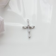 Подвеска Крестик с фианитами 22*14 мм, родий, П421