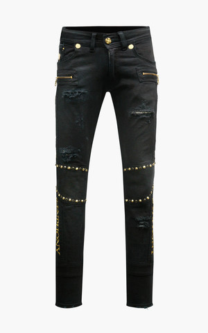 The Saints Sinphony | Джинсы мужские WORDS EMBROIDERY JEAN BLACK WASH TSG435 перед