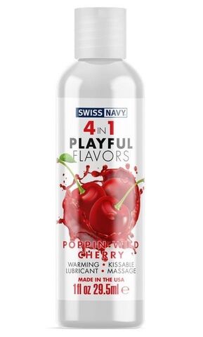 Массажный гель 4-в-1 Poppin Wild Cherry с ароматом вишни - 29,5 мл. - Swiss navy 4-in-1 Playful Flavors SN4N1FPWC1