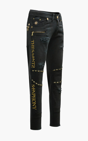 The Saints Sinphony | Джинсы мужские WORDS EMBROIDERY JEAN BLACK WASH TSG435 правый бок