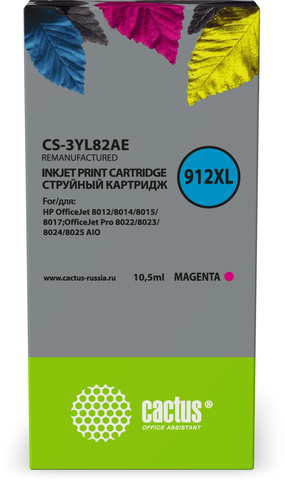Картридж струйный Cactus CS-3YL82AE 912XL пурпурный (10.5мл) для HP OfficeJet 8012, 8014, 8015, 8017;OfficeJet Pro 8022, 8023, 8024, 8025 AIO
