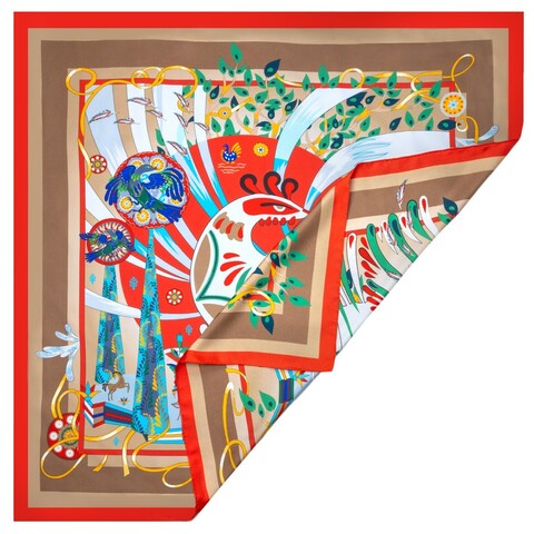 Шелковый платок 90x90 Mollen Алконост песочно-бежевый