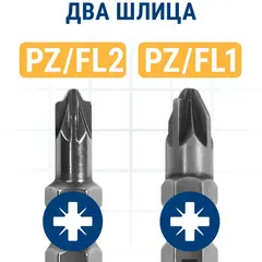 Бита отверточная ПРАКТИКА Профи двусторонняя PZ/FL1-PZ/FL2 х 65мм (2шт) (906-821)