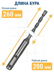 Бур SDS-plus ПРАКТИКА 6 х 200/260 мм серия Профи по бетону (036-407)
