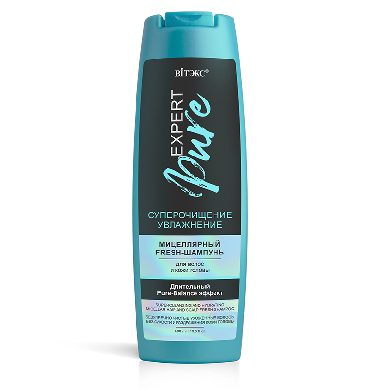 Витекс EXPERT PURE Шампунь-fresh мицелярный для волос и кожи головы СУПЕРОЧИЩЕНИЕ И УВЛАЖНЕНИЕ 400мл