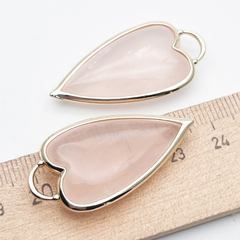 Подвеска Сердце, розовый кварц, цвет золото, размер 37*19 мм, цена за 1 шт