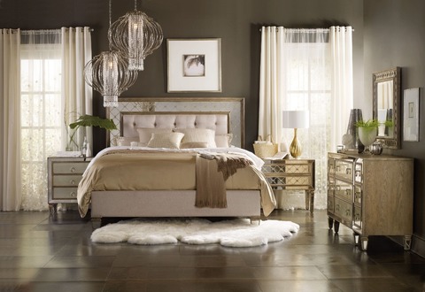 Hooker Furniture Bedroom Sanctuary King Mirrored Upholstered Bed