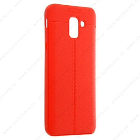 Накладка Carbon 360 силиконовая с кожаными вставками для Samsung Galaxy J6 J600 2018 красный