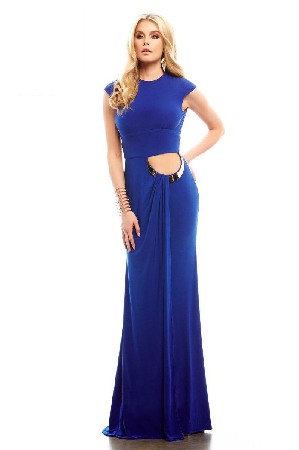 Cassandra Stone 485 Синее платье длинное, спина открыта с вырезом на поясе