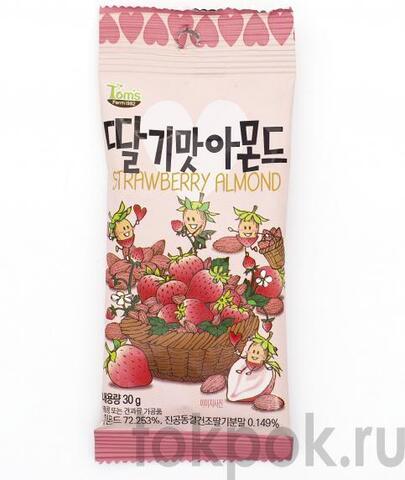 Миндаль обжаренный со вкусом клубники Tom's farm Strawberry Almond, 30 гр