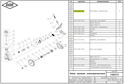 Шестерня редуктора DDE в сборе с валом CSE210/230