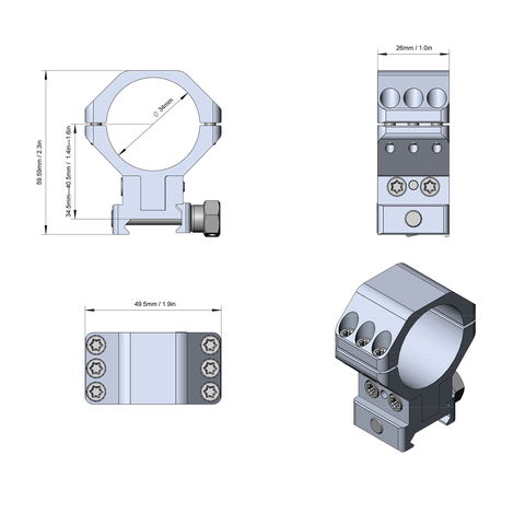 Кольца Vector Optics D34мм, с регулируемой высотой 34,5-40 (XASR-3050)