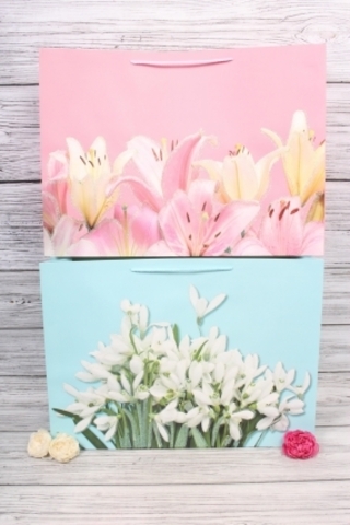 Пакет подарочный XL горизонтальный, «Цветы с блестками», МИКС, 50*44*15 см (Д*В*Ш), 1 шт.