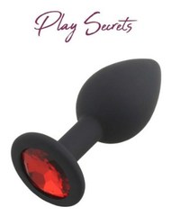Анальная пробка Play Secrets малая, черный_с красным кристаллом