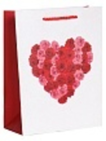 Пакет подарочный S вертикальный, Сердце из розовых и красных роз. 18*23*12 (Д*В*Ш)