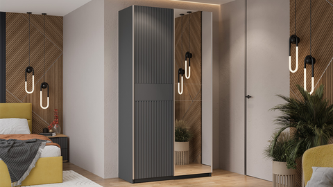 Шкаф-купе Оскар Хилтон 2-х дверный с зеркалом 118 серый графит / графит матовый