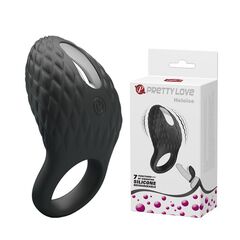 Черное эрекционное виброкольцо с рельефным дизайном