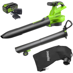 Воздуходувка-пылесос Greenworks GD40BVIIK5 40V (370 км/ч) аккумуляторная, c АКБ 5 А/ч и ЗУ