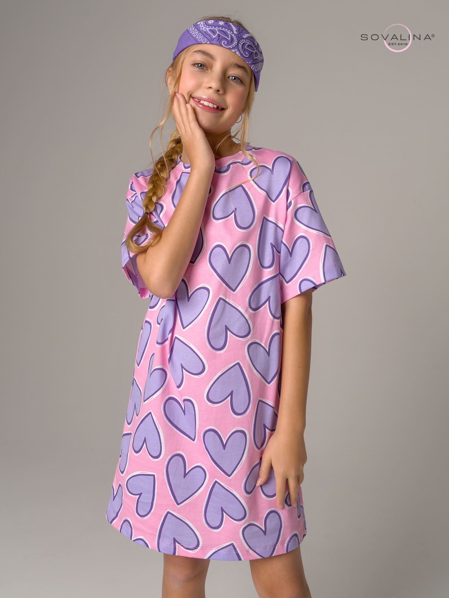 Платье Teen сиреневые сердца