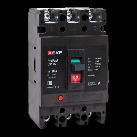 Выключатель автоматический в литом корпусе ProPact LS125 20А 3P 18кА EKF
