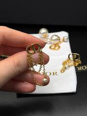 54054-  Серьги-пусеты  DIOR с подвесками цепочками