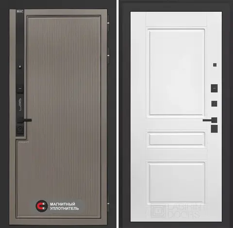 Входная дверь в квартиру Лабиринт с повышенной шумоизоляцией Лаб про 1 Велютто кофе 03 Белый софт, без текстуры