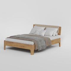 Кровать 120x200, Луго Модерн, массив дуба, мягкое изголовье светлое, натуральный