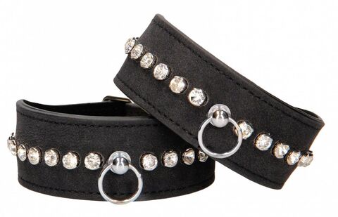 Черные поножи Diamond Studded Ankle Cuffs - Shots Media BV Ouch! OU571BLK