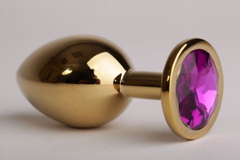 Золотистая анальная пробка с филетовым кристаллом - 8,2 см. - 4sexdreaM 47058-1