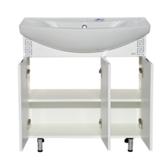 Тумба MISTY Престиж - 80  прямая белая серебряная патина c умывальником