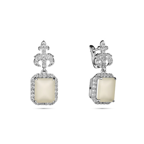 Earrings Agate, White, Rhodium