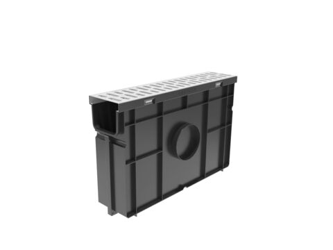 Комплект Gidrolica Light: пескоуловитель для пластиковых лотков ПУ 10.11,5.32 с решеткой РВ-10.10,8.100 стальной оцинкованной, кл. A15