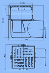 Трап горизонтальный регулируемый, с выпуском 110 мм, с решеткой из нержавеющей стали 15х15 см. Сухой
